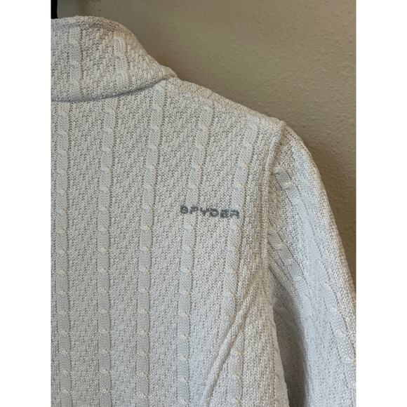 Spyder White Cream Cable Knit Full Zip Sweater Jacket Women’s Medium w/ Pockets - Picture 10 of 13